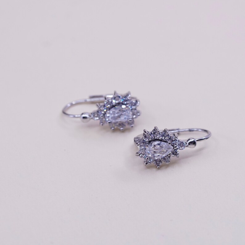 Vintage Sterling 925 silver handmade earrings stamped 925 teardrop Cz dangles