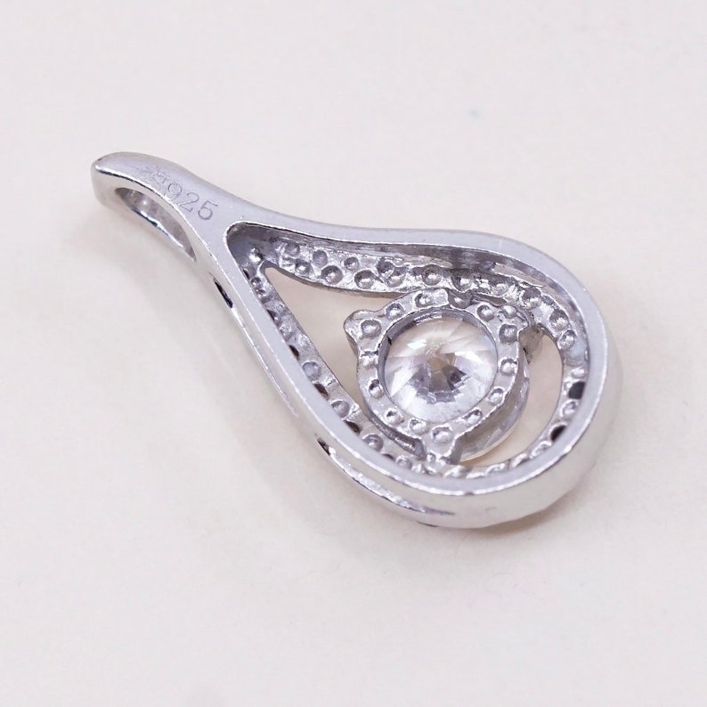 stamped 925 Vintage sterling silver cz crystal pendant 925 silver teardrop pendant