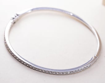 7,5", vintage sterlingzilveren armband met cluster van cz, 925 scharnierende armband met vergrendeling, gestempeld 925