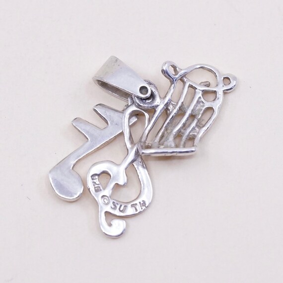 Vintage sterling silver handmade pendant, 925 music note charms, melody charm, stamped 925 TH SU View 2