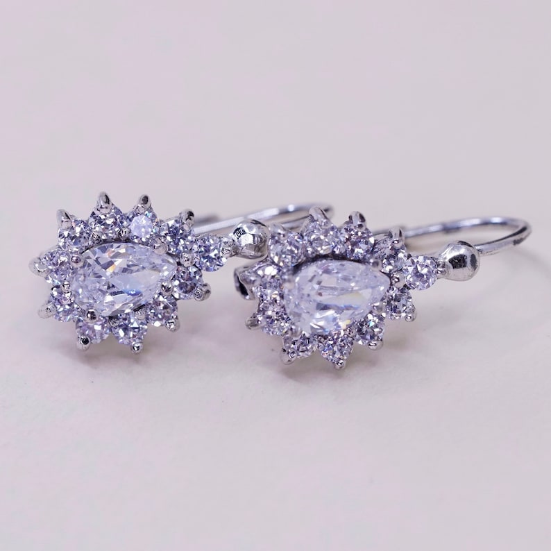 Vintage Sterling 925 silver handmade earrings stamped 925 teardrop Cz dangles