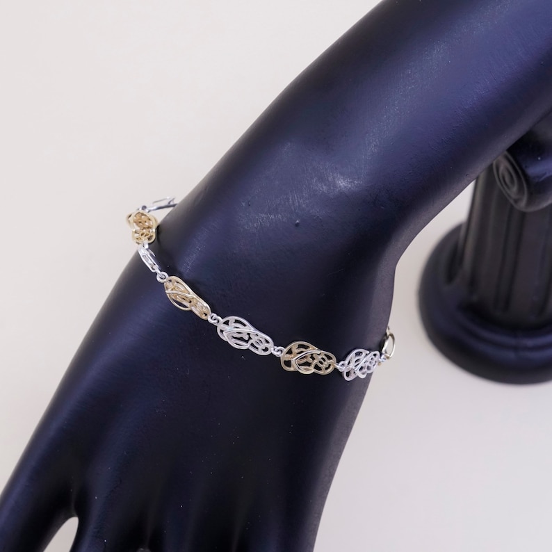 vintage two tone sterling 925 silver handmade sandal flip flop link bracelet 5.5\u201d stamped 925