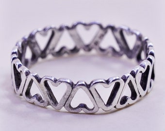 Size 10, vintage Sterling 925 silver handmade heart ring band, stamped 925