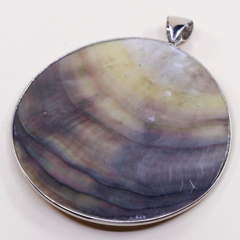 sterling silver handmade pendant Vintage 021254 huge 925 silver with abalone stamped 925