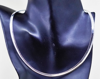 18”, 6mm, Vintage Italian made sterling silver omega chain, bold 925 silver necklace, stamped Italy 925