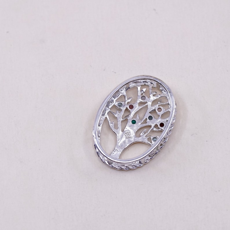 Vintage Sterling silver handmade pendant 925 filigree tree and crystal stamped 925