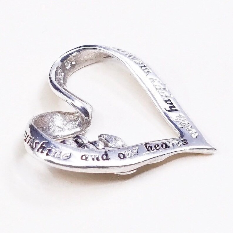 Sterling silver inspirational quote pendant Vintage 925 silver heart with daughters fill out days with sunshine and our hearts wi 020029