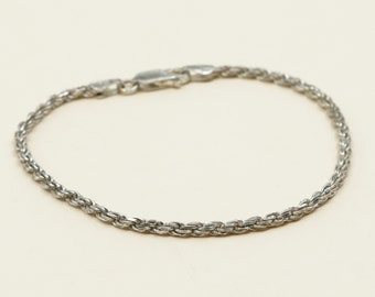 7", 2mm, Vintage (030402) sterling silver Italy rope chain bracelet, stamped italy 925 IBB