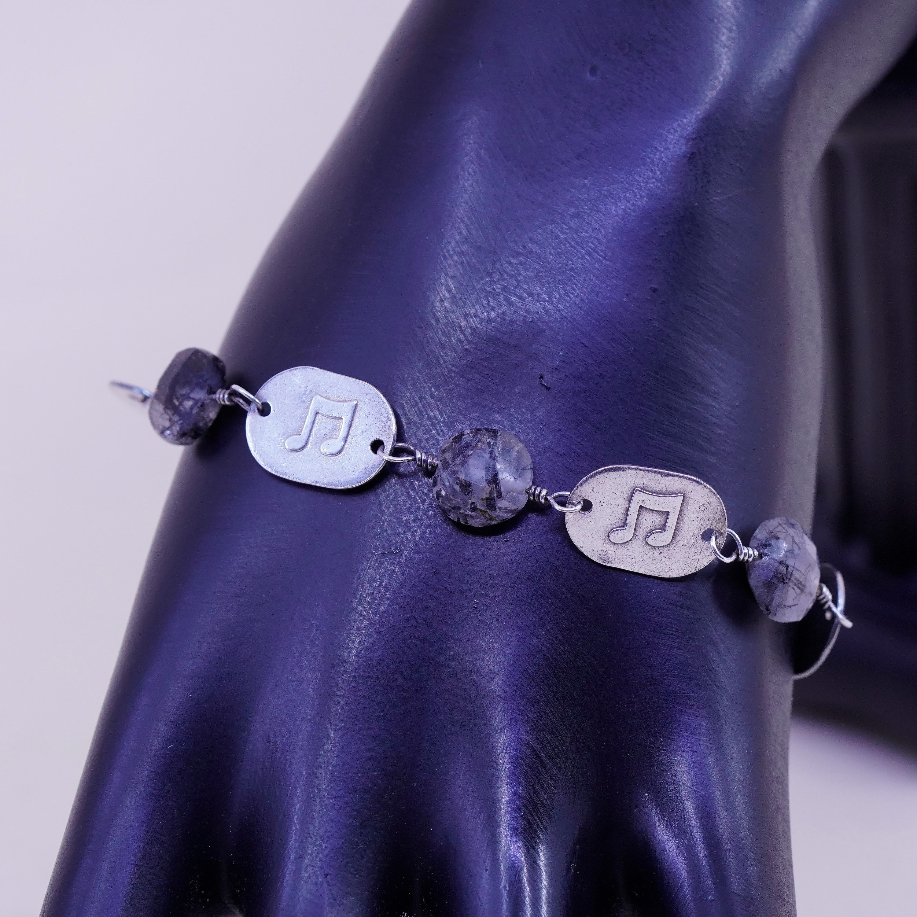 7.25, Vintage Sterling 925 Silver Handmade Bracelet With Music Discs and Tourmalinated Quartz, Stamped 925 - Etsy UK 7.25, Vintage Sterling 925 Silver Handmade Bracelet With Music Discs and Tourmalinated Quartz, Stamped 925 - Etsy UK