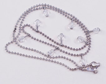 17", Vintage (040296) sterling silver necklace, beads pendant with beads chain, Swarovski crystal beads, stamped 925