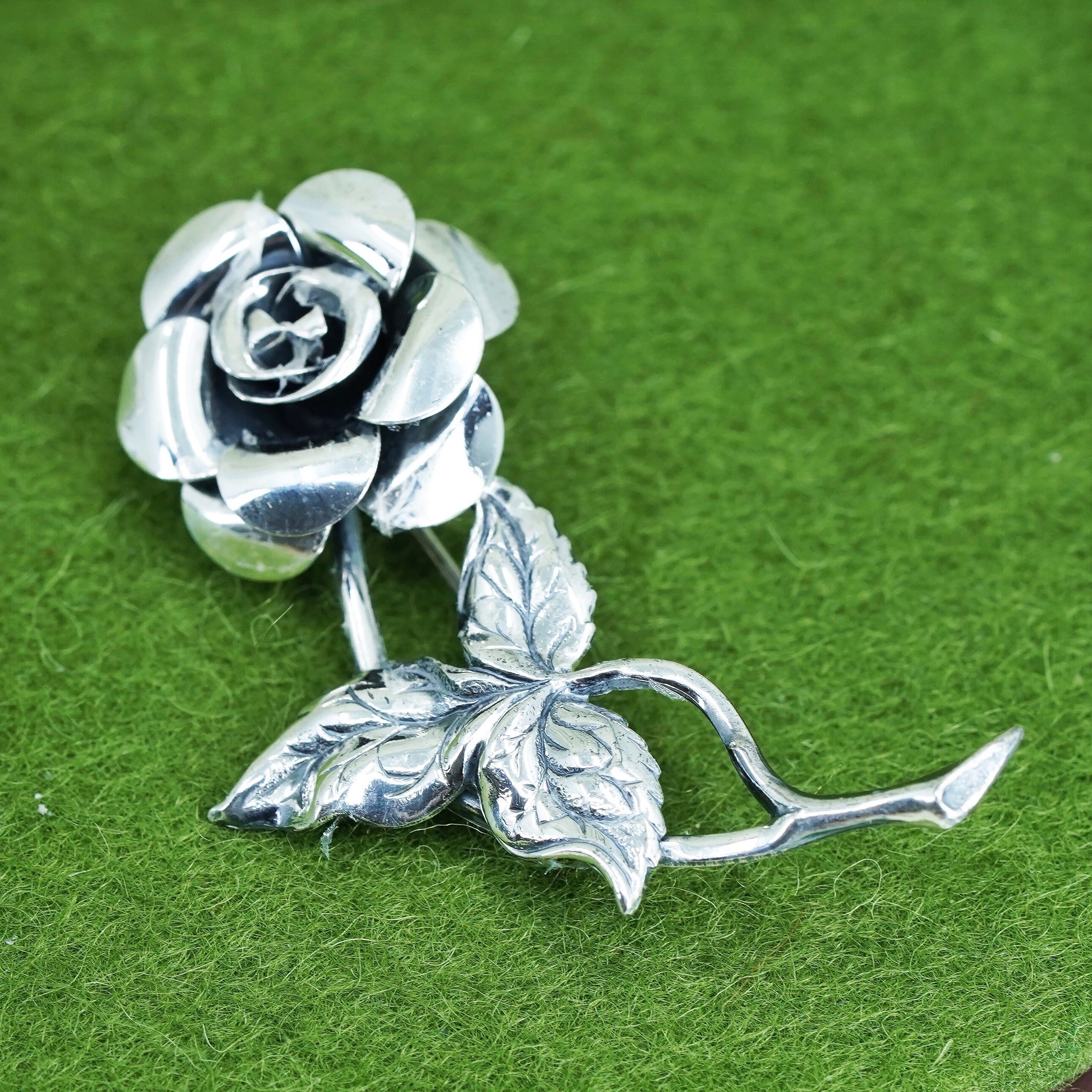 Vintage Sterling Silver Handmade Rose Flower Brooch 925 Silver