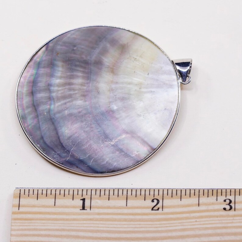 sterling silver handmade pendant Vintage 021254 huge 925 silver with abalone stamped 925
