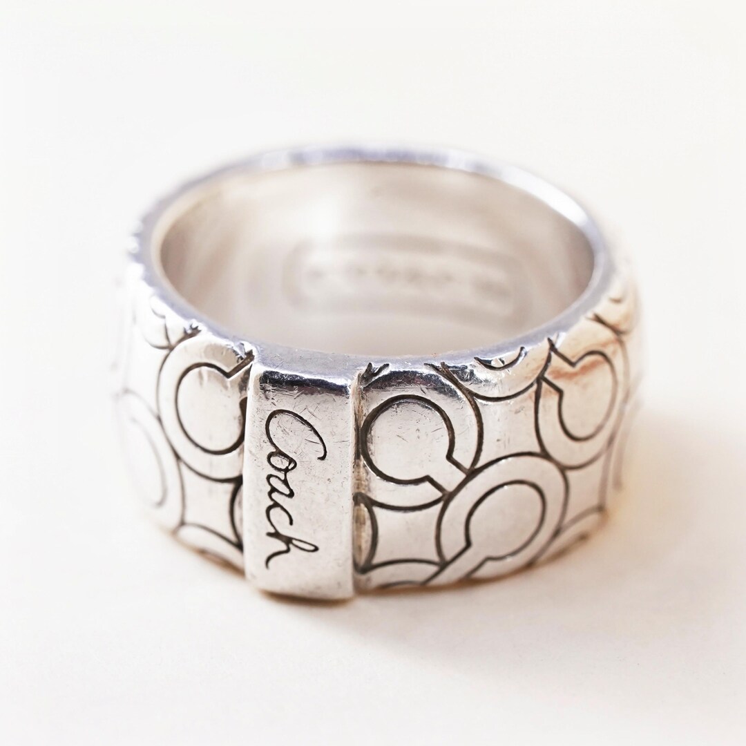 Vintage Coach Sterling Silver Logo Ring, Size 5.5, Wide Band 925