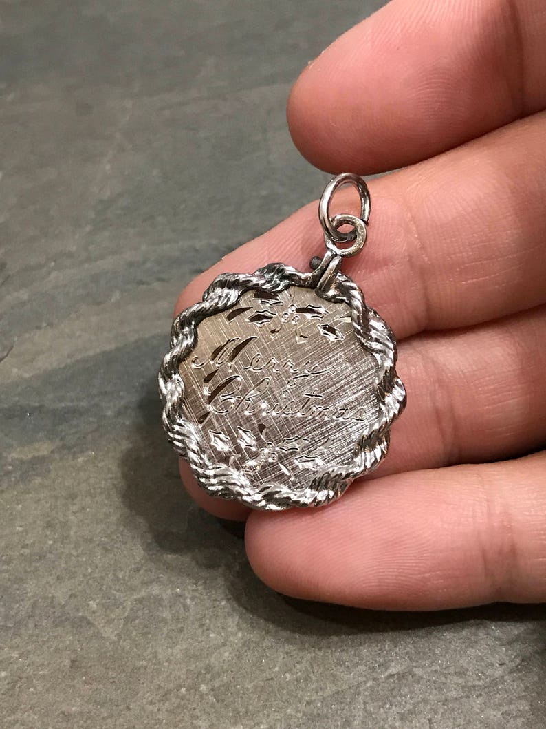 Sterling silver handmade pendant stamped sterling 021073 Vintage solid 925 silver coin engraved merry Christmas