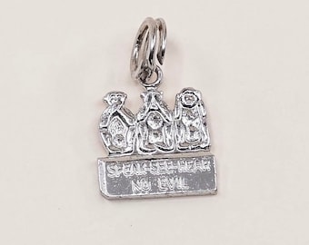 Vintage (020235) sterling silver “speak, see, hear, no evil” tag charm, 925 silver charm pendant, stamped sterling