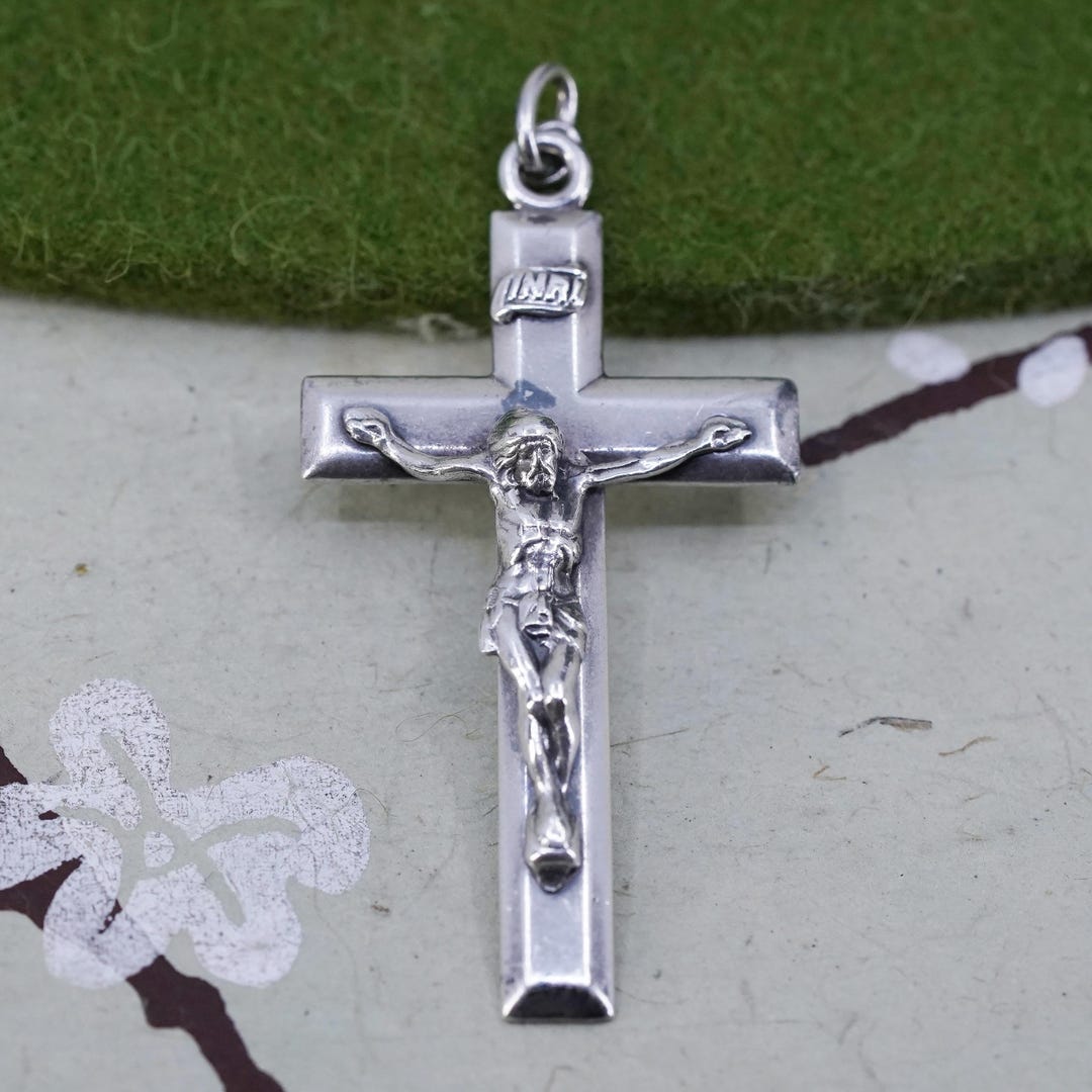 Vintage INRI Sterling Silver Filigree Pendant, 925 Cross Charm With ...