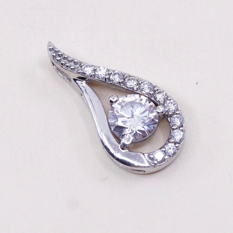 stamped 925 Vintage sterling silver cz crystal pendant 925 silver teardrop pendant