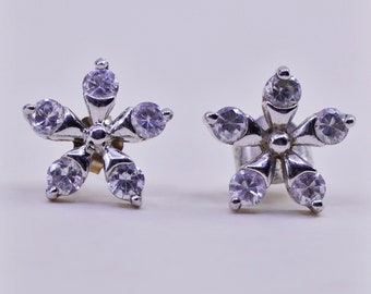 Vintage Sterling Silber ohrstecker, 925Er Blumen Ohrstecker mit Cz, gestempelt 925
