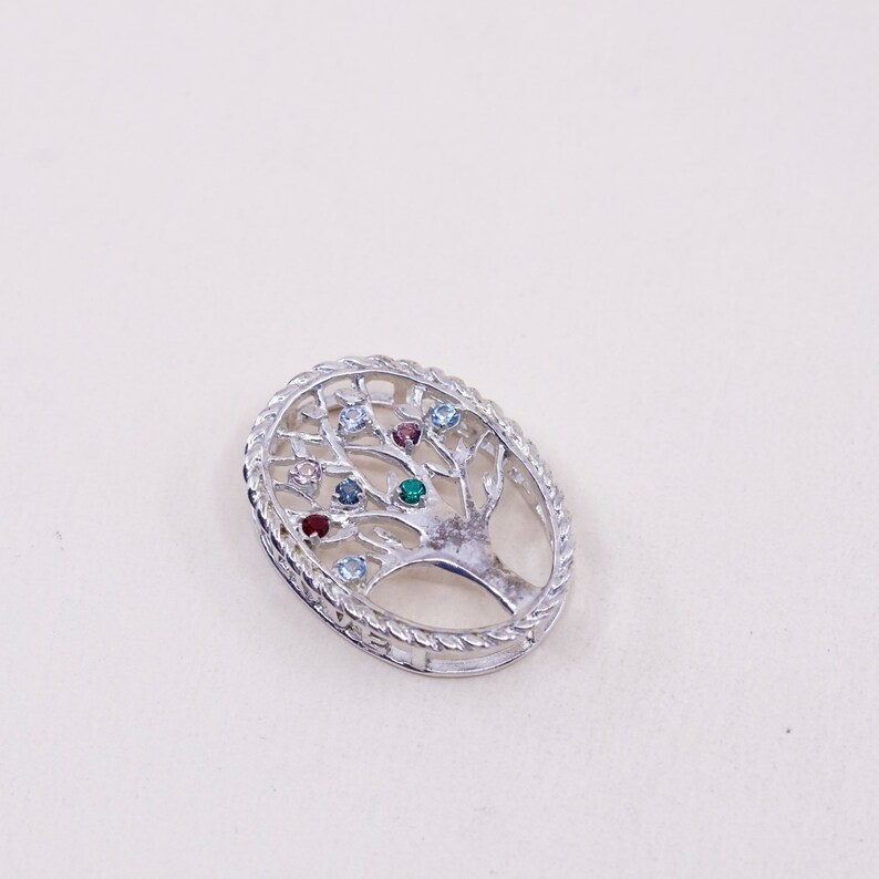 Vintage Sterling silver handmade pendant 925 filigree tree and crystal stamped 925