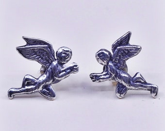 Vintage Sterling silver handmade earrings, 925 angel studs, stamped 925