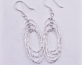 Vintage sterling silver handmade earrings, 925 textured oval dangle, stamped 925
