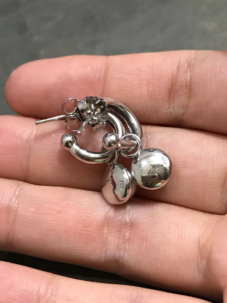 0.5 000263 Vintage fashion minimalist primitive hoops with pearl sterling silver loop earrings stamped 925