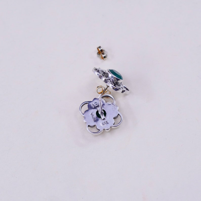 Vintage sterling 925 silver studs minimalist earrings with emerald stamped 925 India NB