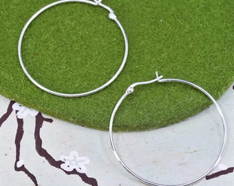 1.75” Vintage sterling silver loop earrings, fashion minimalist primitive hoops, Stamped 925