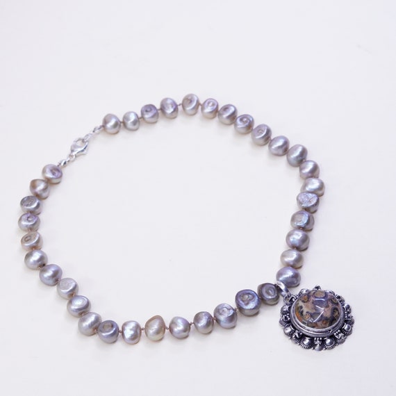 Collana Di Perle Shell Pearl Grigie Naturali, Girocollo Con Palline Tonde, 18 Pollici, Fatta A Mano - Foto 3