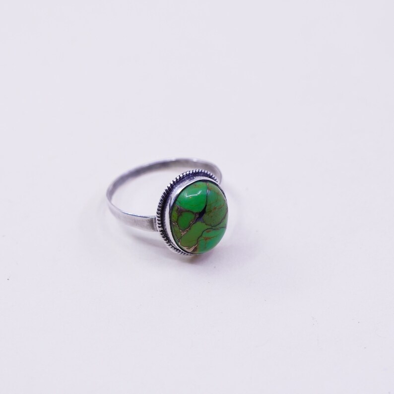 southwestern stamped 925 Native American sterling 925 silver handmade ring with carico turquoise Size 8