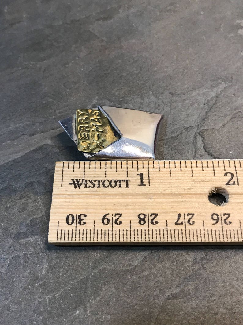 letter Stamped Sterling FAR Mexico 925 silver Christmas mail Vintage two-tone sterling silver handmade brooch