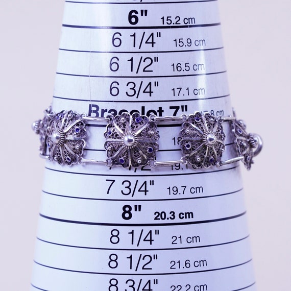7.25”, vintage sterling silver handmade bracelet,… - image 7