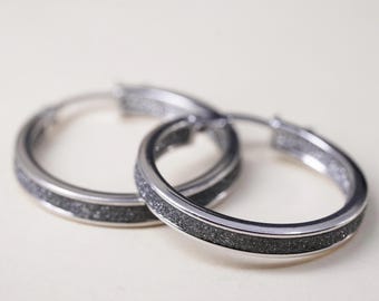 1", Vintage sterling silver loop earrings, 925 fashion glittering hoops, stamped 925