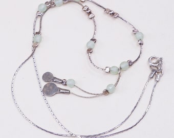 16”, Sterling silver necklace, 925 snake chain with jade beads and dangles, silver tested