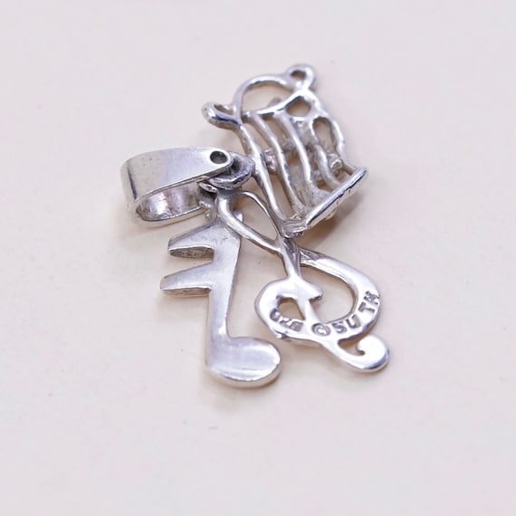 Vintage sterling silver handmade pendant, 925 music note charms, melody charm, stamped 925 TH SU View 3