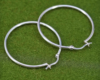1.5” Vintage sterling silver loop earrings, fashion minimalist primitive hoops, Stamped 925