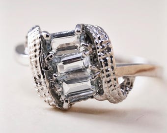 Größe 7,25, Vintage-Statement-Ring aus Sterling 925 mit blauem Topas und Diamanten, gestempelt 925