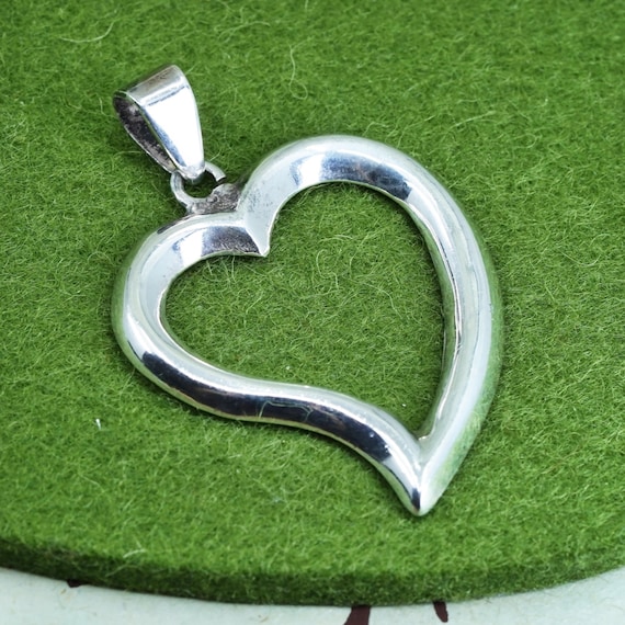 Vintage Mexican Sterling 925 Silver Handmade Heart Pendant 