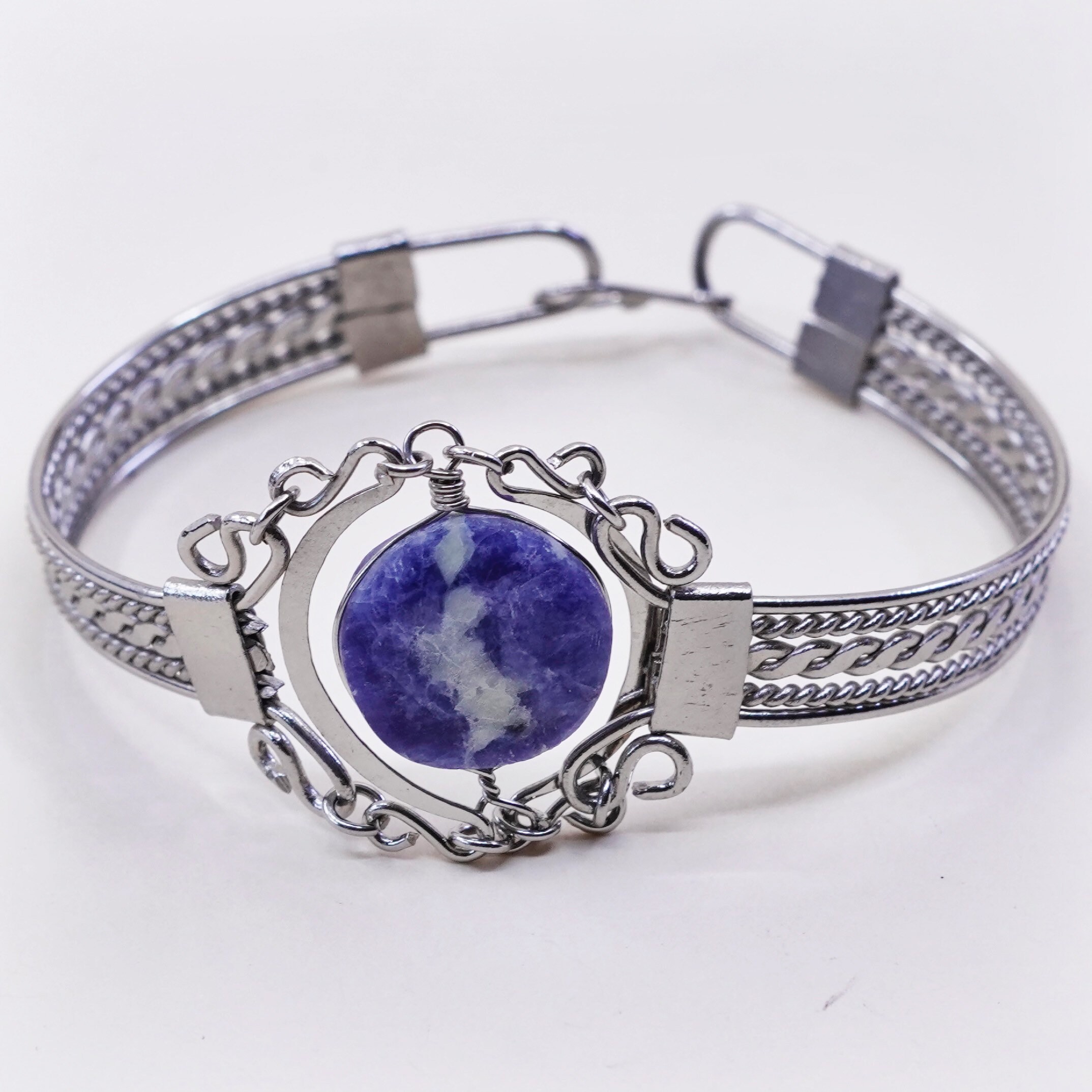 アクセサリー LET IT BE Stamped & Twisted Bangle SV925 6.5”, Vintage Sterling 925 Silver Twisted Chain Bangle Bracelet