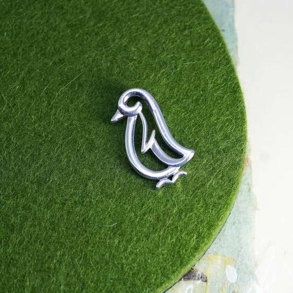 Pendentif Vintage Oiseau/Pingouin Articulé - Plaqué Argent - Occasion