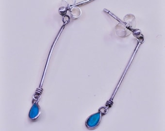 Boucles d’oreilles en argent sterling du sud-ouest 925 faites à la main avec goutte d’eau turquoise, argent testé