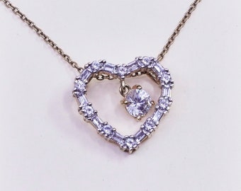 18", rose gold over Sterling silver necklace, solid 925 silver circle link chain with heart crystal pendant, stamped 925 China