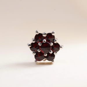 Vintage Sterling Silver Ruby Flower Stud Earring, Stamped 925