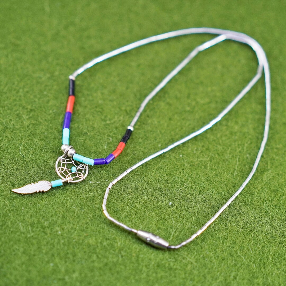 16”, Vintage Native American Navajo Sterling Handmade Necklace