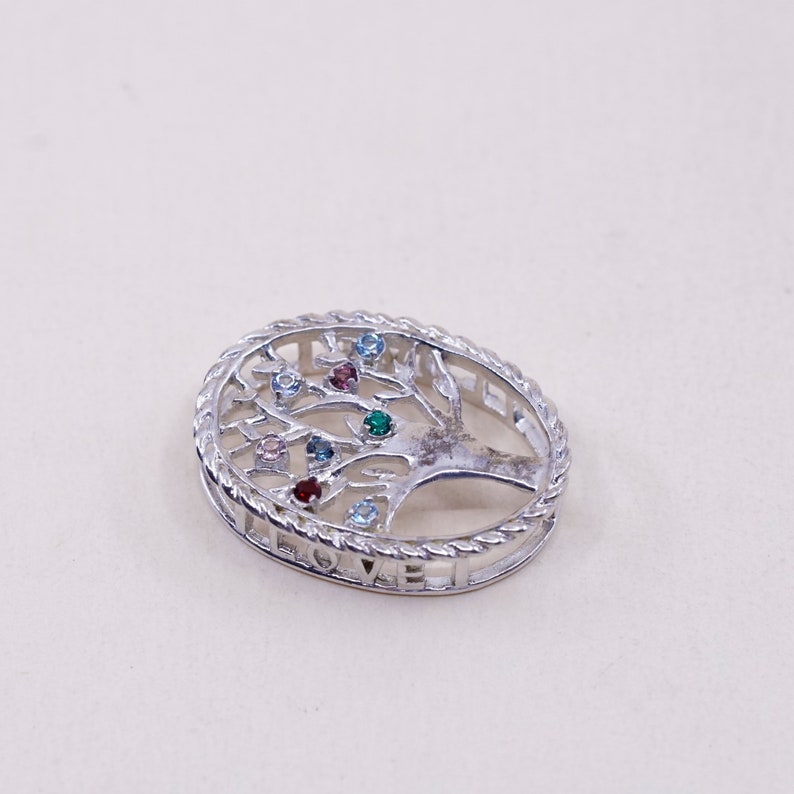 Vintage Sterling silver handmade pendant 925 filigree tree and crystal stamped 925