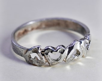 Size 7.25, vintage Sterling silver handmade band ring with heart, 925 band, stamped 925