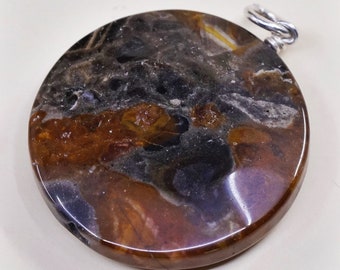 Colgante vintage hecho a mano en plata de ley, plata fina 925 con ágata redonda, plata probada