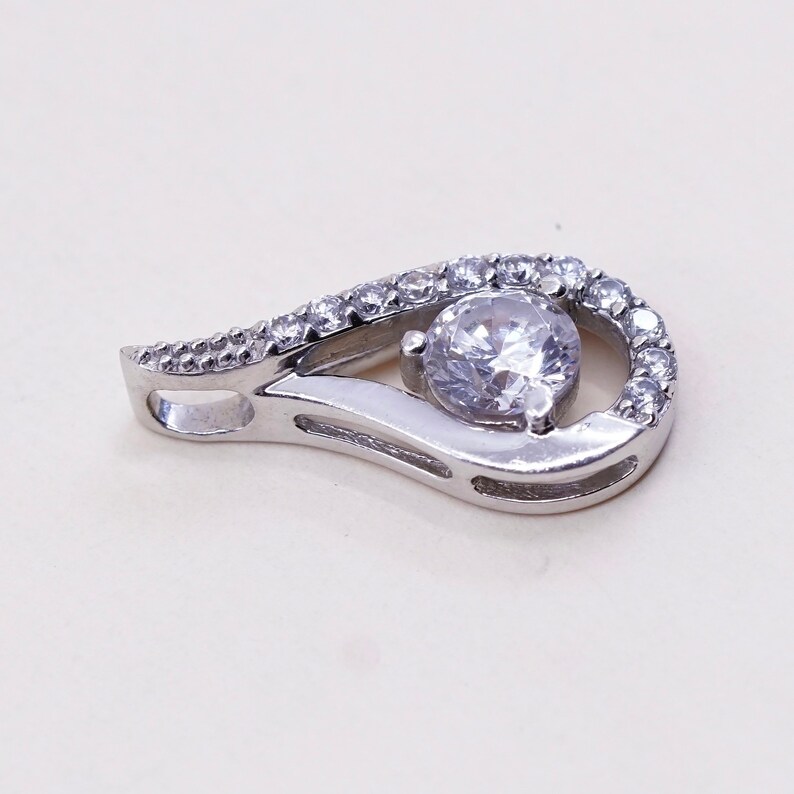 stamped 925 Vintage sterling silver cz crystal pendant 925 silver teardrop pendant