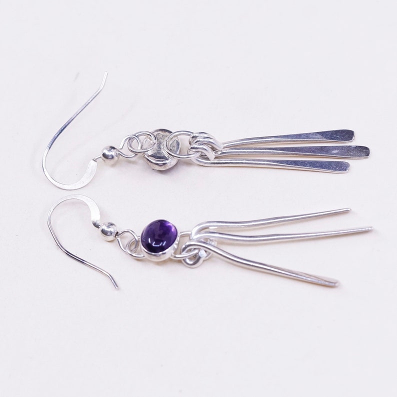 silver tested Vintage sterling silver handmade earrings 925 fringe with amethyst