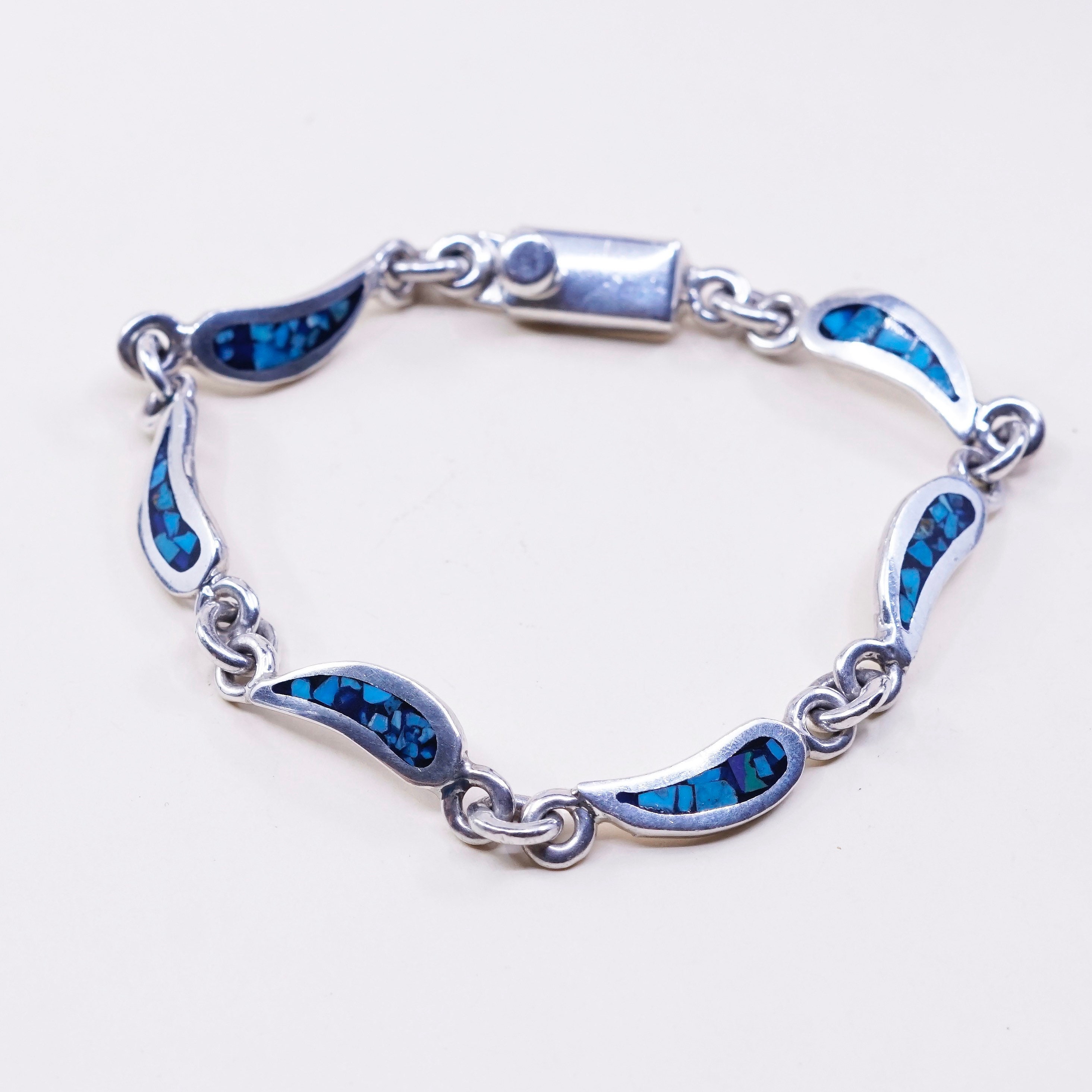 7.75”, Mexico Hecho En Sterling Silver Bracelet, 925 Teardrop Link